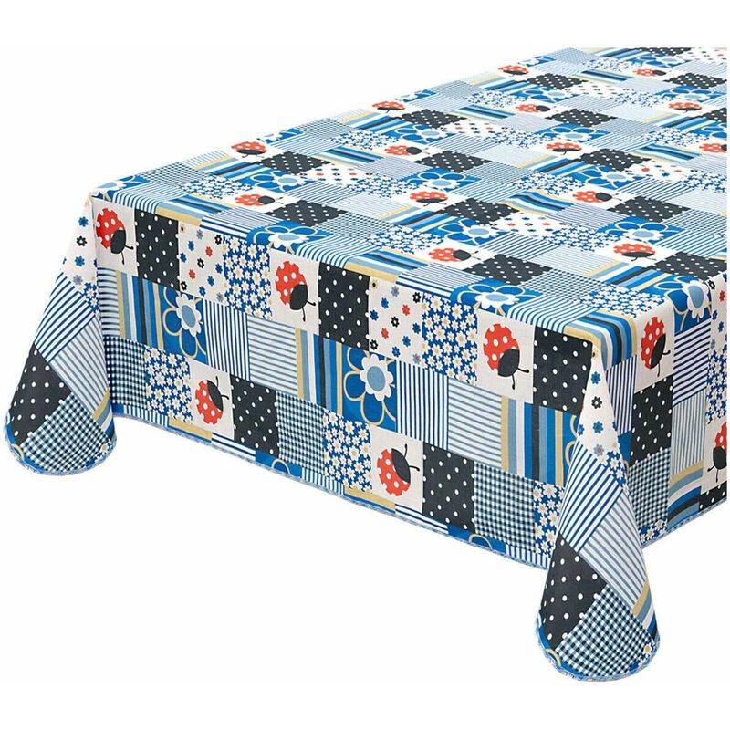 foto del prodotto emmevi mv s.p.a. tovaglia antimacchia cucina coccinella bordata cotone plastificato proteggi tavolo copritavolo blu 135x230 cm