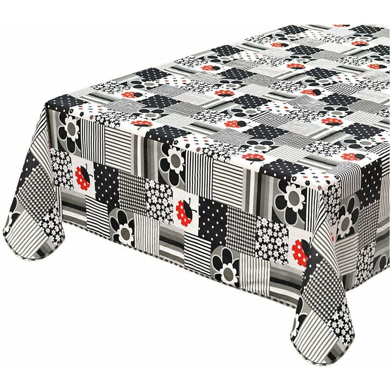 foto del prodotto emmevi mv s.p.a. tovaglia antimacchia cucina coccinella bordata cotone plastificato proteggi tavolo copritavolo nero tonda diametro 155 cm