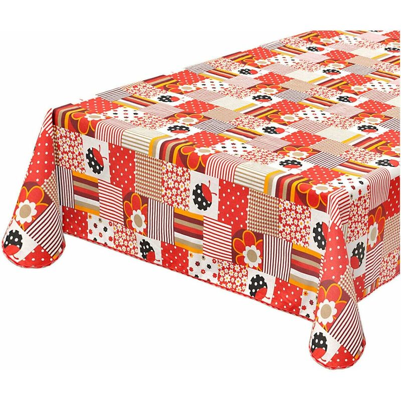 foto del prodotto emmevi mv s.p.a. tovaglia antimacchia cucina coccinella bordata cotone plastificato proteggi tavolo copritavolo rosso 135x135 cm