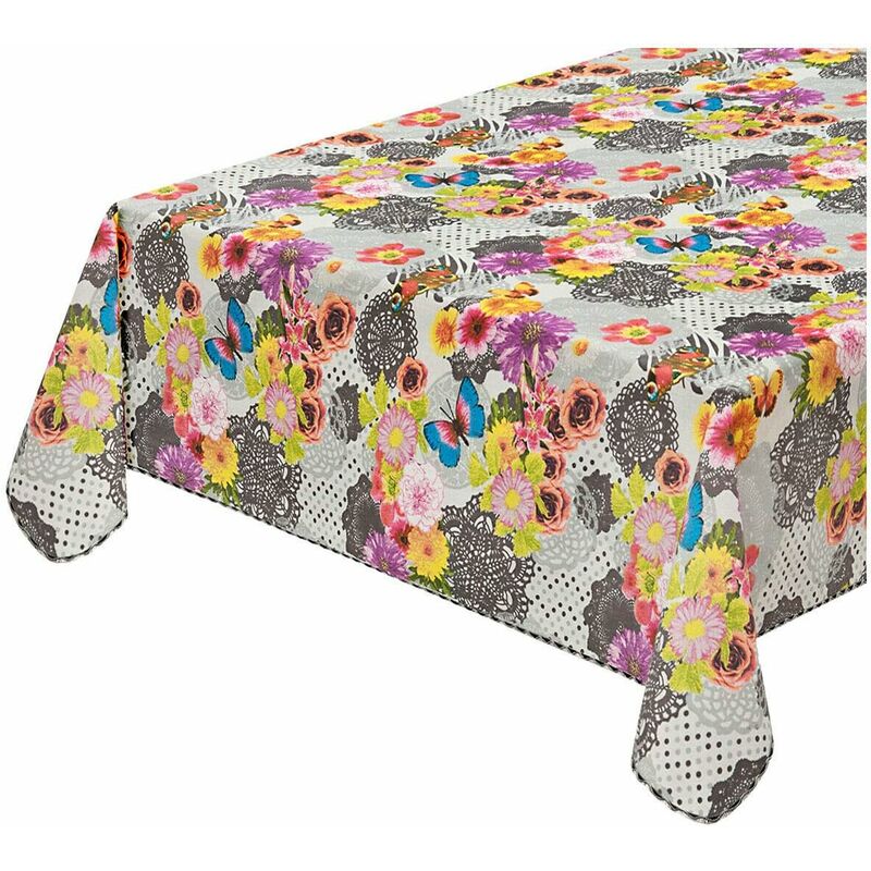 foto del prodotto emmevi mv s.p.a. tovaglia antimacchia cucina colorata bordata cotone plastificato proteggi tavolo copritavolo grigio 135x180 cm