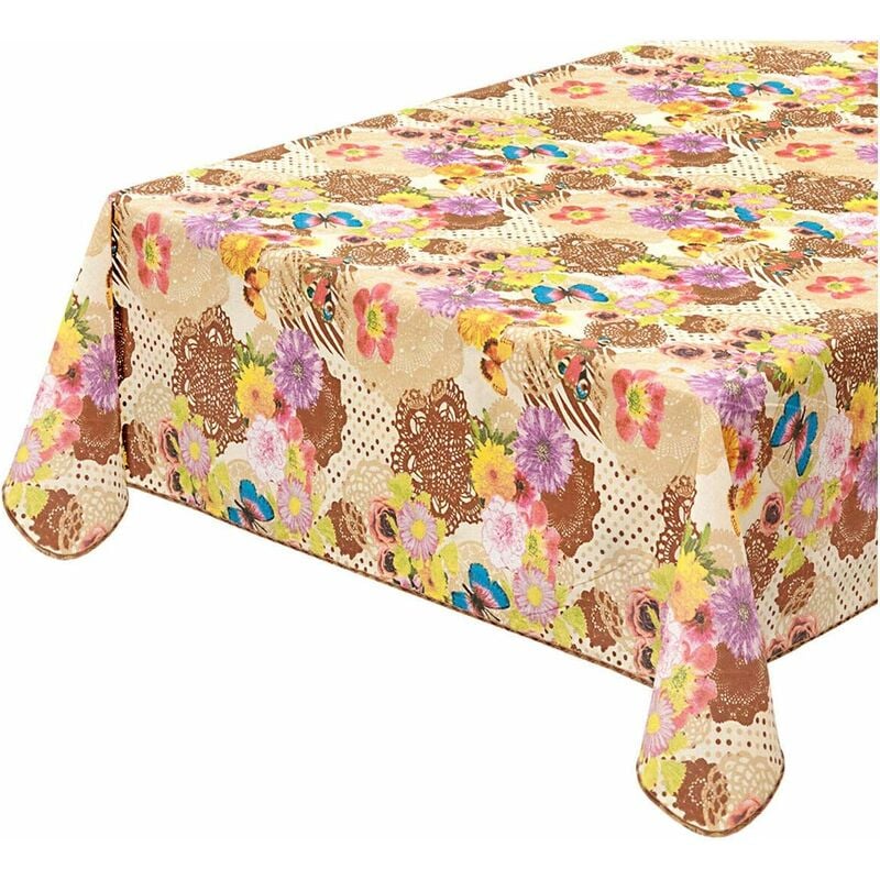 foto del prodotto emmevi mv s.p.a. - tovaglia antimacchia cucina colorata bordata cotone plastificato proteggi tavolo copritavolo marrone - tonda diametro 155 cm