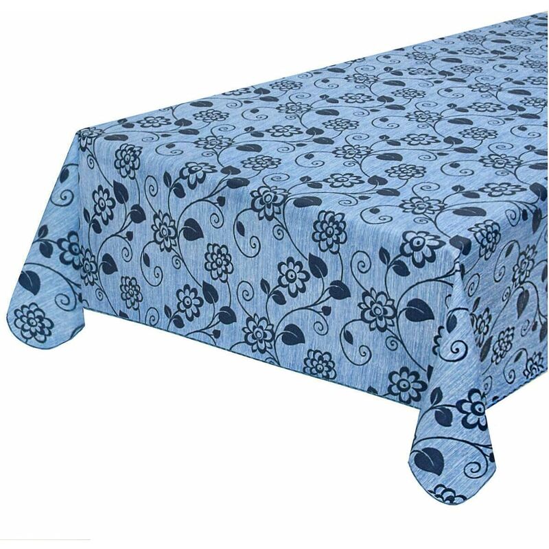 foto del prodotto emmevi mv s.p.a. tovaglia antimacchia cucina fiori vettoriali bordata cotone plastificato proteggi tavolo copritavolo blu 135x180 cm