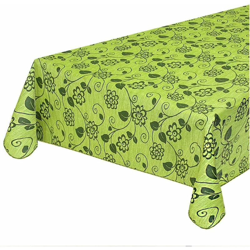 foto del prodotto emmevi mv s.p.a. tovaglia antimacchia cucina fiori vettoriali bordata cotone plastificato proteggi tavolo copritavolo verde 135x180 cm