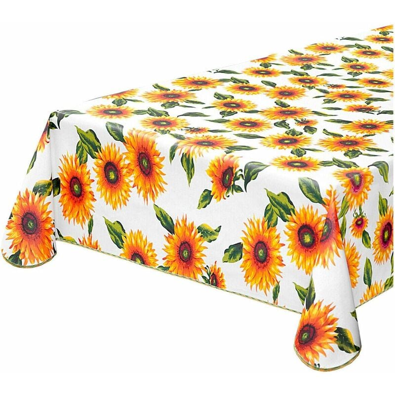 foto del prodotto emmevi mv s.p.a. tovaglia antimacchia cucina girasoli bordata cotone plastificato proteggi tavolo copritavolo bianco 135x135 cm