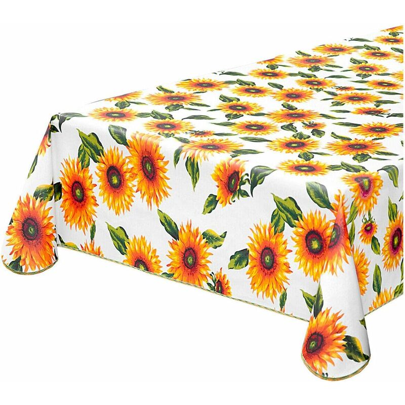 foto del prodotto emmevi mv s.p.a. tovaglia antimacchia cucina girasoli bordata cotone plastificato proteggi tavolo copritavolo bianco tonda diametro 155 cm