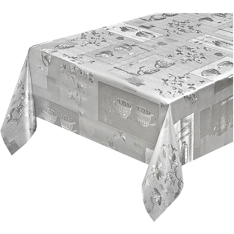 foto del prodotto emmevi mv s.p.a. tovaglia cucina antimacchia metallizzata lucida grigia copritavolo pvc decorato dis d 140x200 cm