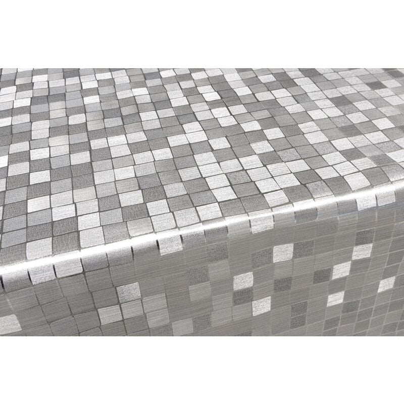 foto del prodotto emmevi mv s.p.a. tovaglia cucina antimacchia metallizzata lucida plastificata copritavolo quadretti grigi 140x600 cm