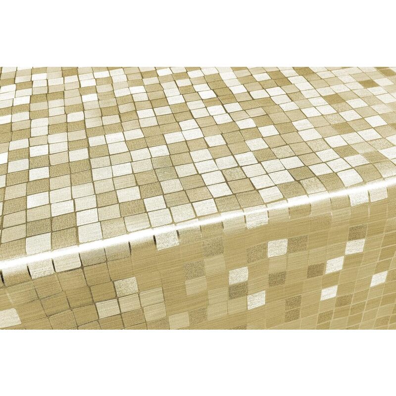 foto del prodotto emmevi mv s.p.a. tovaglia cucina antimacchia metallizzata lucida plastificata copritavolo quadretti oro 140x200 cm