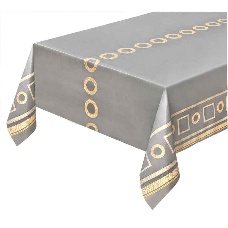 foto del prodotto emmevi mv s.p.a. tovaglia cucina antimacchia metallizzata tessuto plastificato copritavolo chiave greca oro 140x180 cm