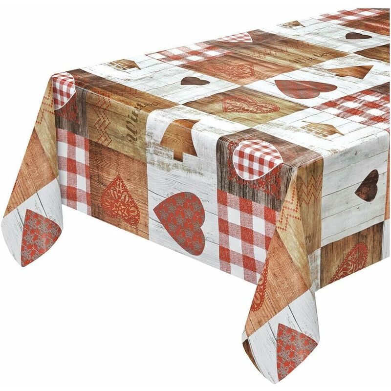 foto del prodotto emmevi mv s.p.a. tovaglia natalizia copritavolo antimacchia plastificata retro felpato cuori e abete shabby 140x180 cm