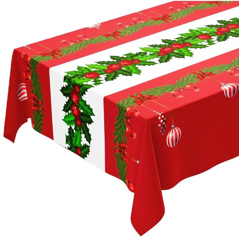 foto del prodotto emmevi mv s.p.a. - tovaglia natalizia copritavolo antimacchia plastificata retro felpato stella di natale - 140x350 cm