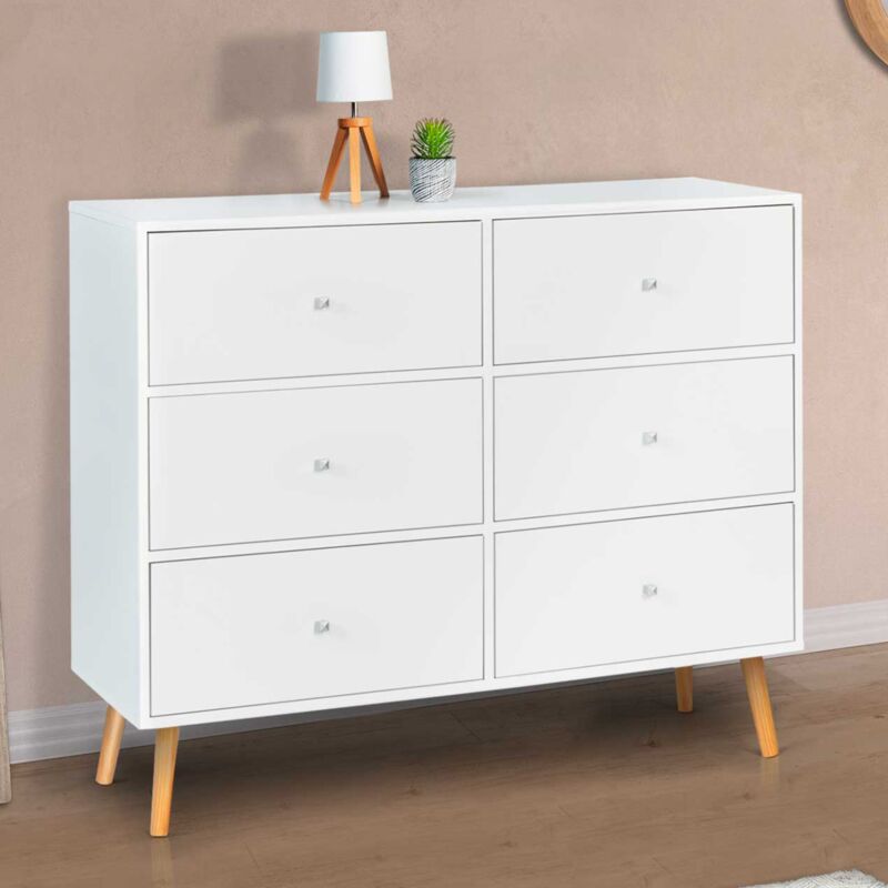 foto del prodotto emmie 110 cm cassettone scandinavo bianco a 6 cassetti