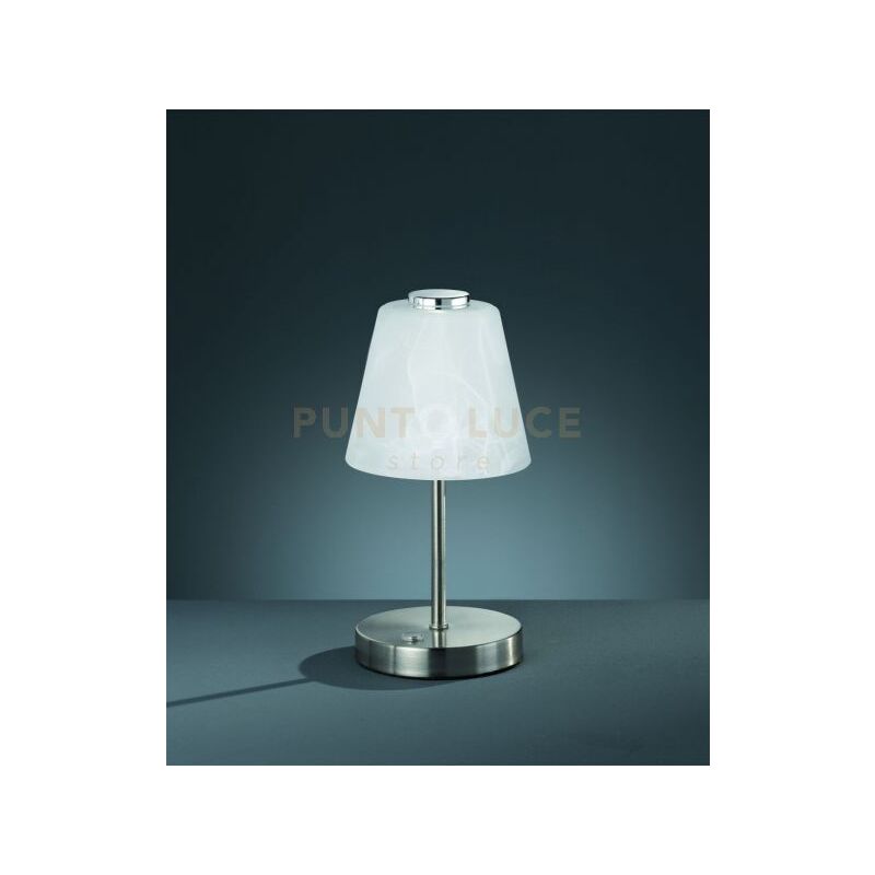 foto del prodotto emmy lampada da tavolo led 3w 280lm, 3000k vetro alabastro metallo acciaio satinato con funzione touch dimmer a 4 intensita h. 24cm, d.12cm