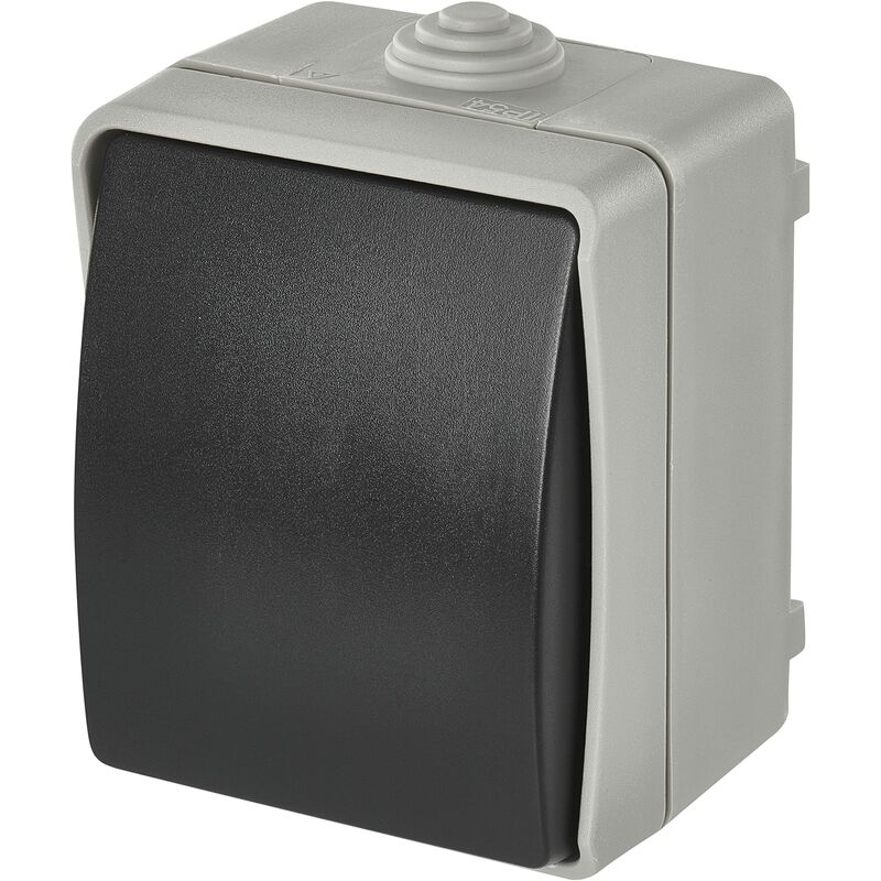 foto del prodotto emos interruttore campanello impermeabile con bilanciere, colore grigio nero, 250 v 10 ax, plastica, montaggio a parete, classe di protezione ip54