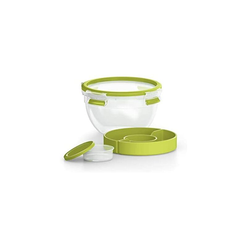 foto del prodotto emsa clip go saladbox contenitore ermetico in plastica da 0,6 l, insalatiera 1 l insalatiera rotonda con scomparto per salse e altre pietanze,