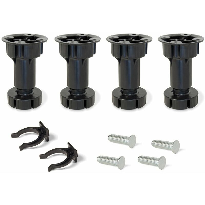 foto del prodotto emuca 2032217 piedino regolabile per cucina o bagno con accessori, nero, h 120 mm, set di 4 pezzi
