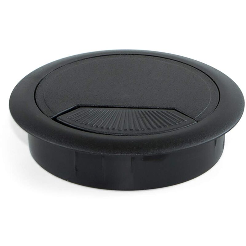 foto del prodotto emuca 3196417 confezione da 4 passacavi rotondi diametro 80 mm per incastrare in scrivania tavolo in plastica nera