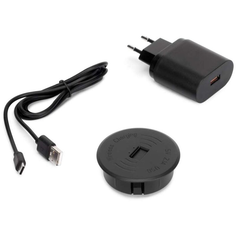 foto del prodotto emuca caricatore di superficie wireless per mobile airtop 2 con usb a, 60mm, 5v dc 2.1a usb 10w qi 10w , plastica nera, tecnoplastica 1 un