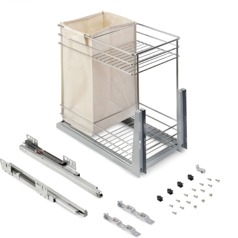 foto del prodotto emuca carrello estraibile con cestelli e carrello del pane supra con fissaggio inferiore con chiusura soft, modulo 300, acciaio, cromato lucido