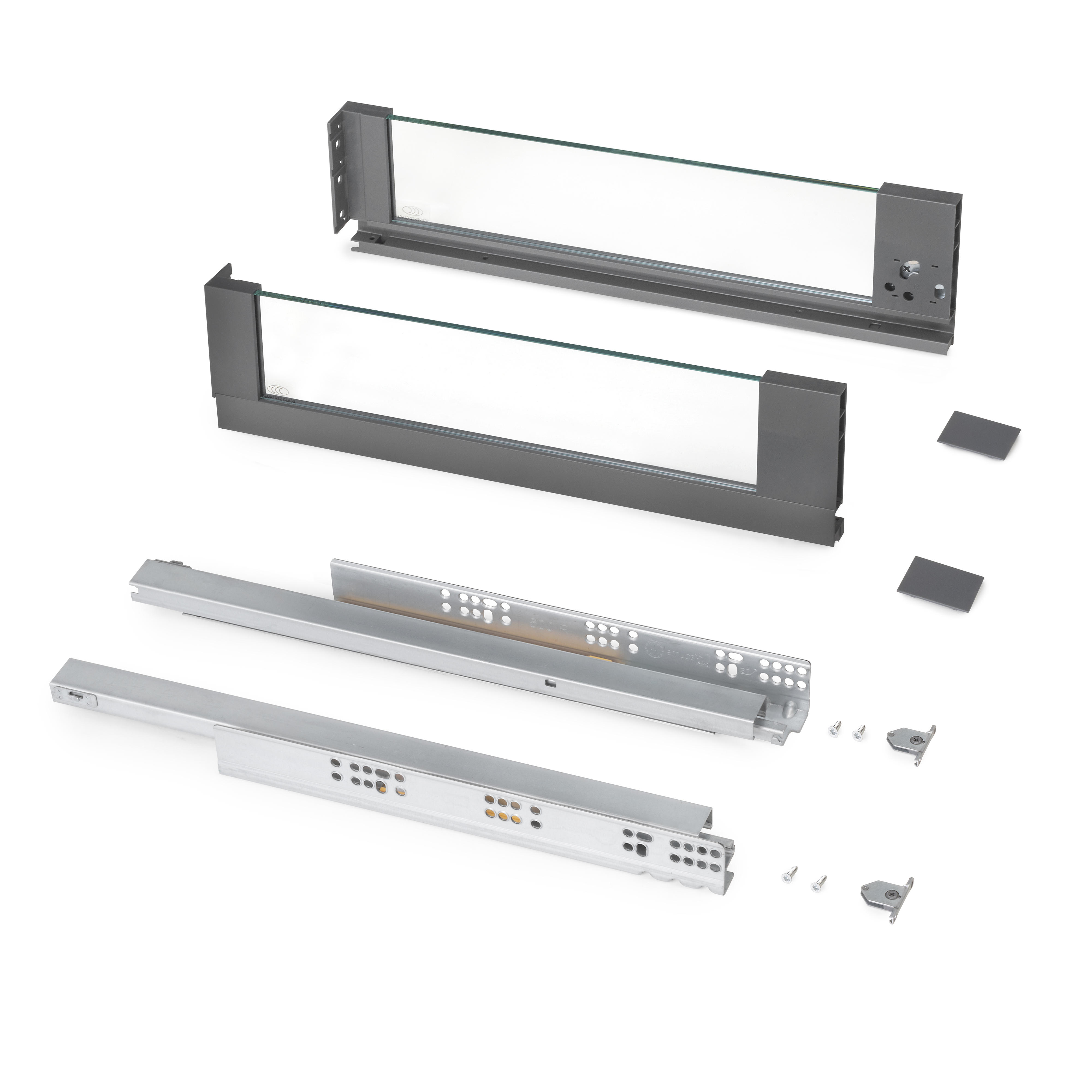 foto del prodotto emuca cassetto esterno vertex 40 kg altezza 131 mm con sponde in vetro, 450, grigio antracite, 1 kit