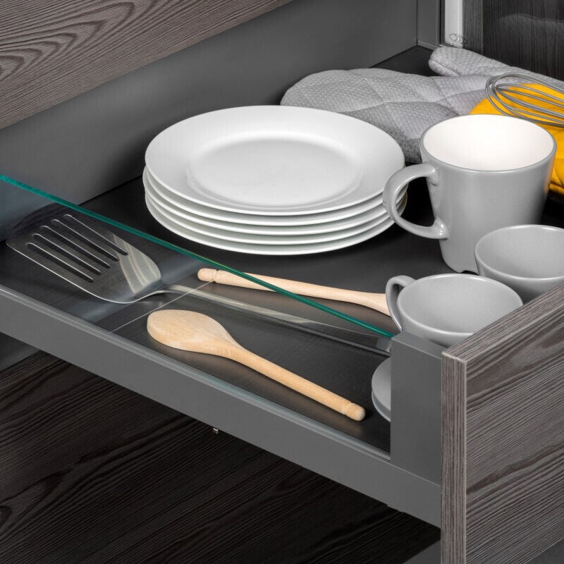 foto del prodotto emuca cassetto esterno vertex 40 kg altezza 131 mm con sponde in vetro, 450, grigio antracite