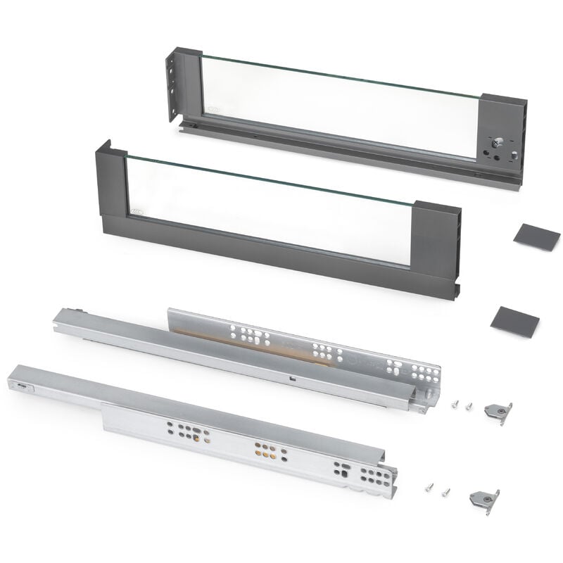 foto del prodotto emuca cassetto esterno vertex 40 kg con laterale in vetro 131 mm di altezza, 500 mm di profondit , acciaio, alluminio e vetro, grigio antracite