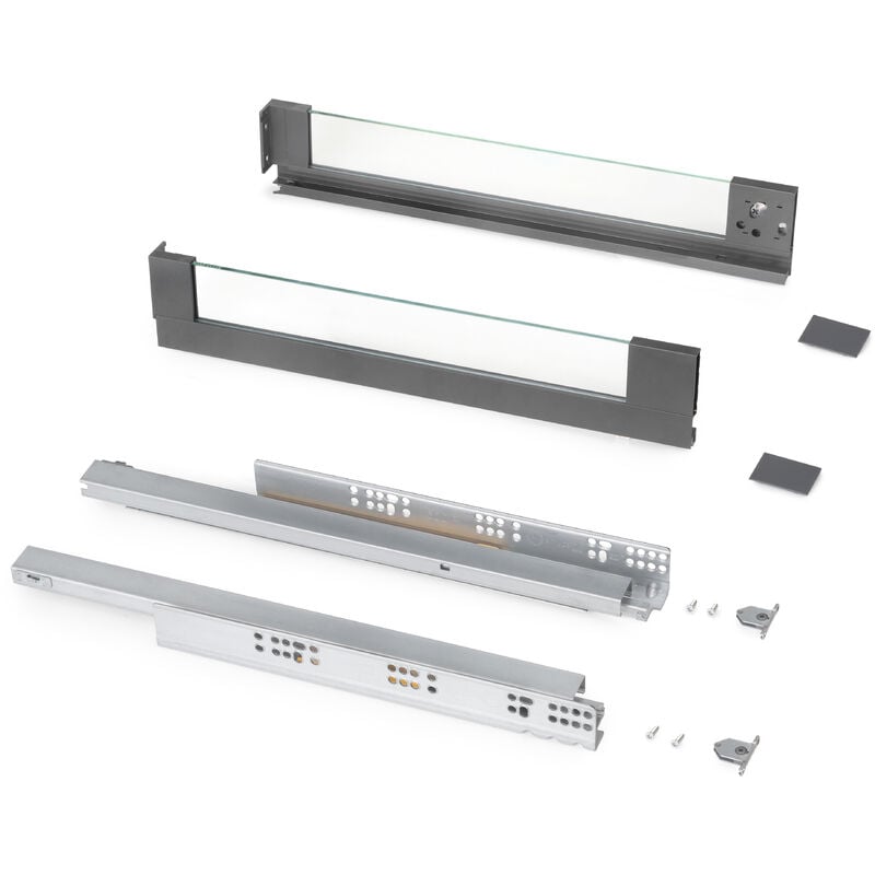 foto del prodotto emuca cassetto esterno vertex 40 kg con laterale in vetro 93 mm di altezza, 450 mm di profondit , acciaio, alluminio e vetro, grigio antracite