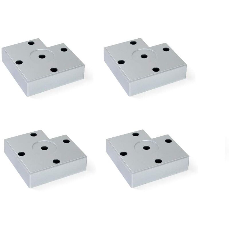 foto del prodotto emuca gambe per mobili, piedi per mobile in plastica colore grigio metallizzato, set di 4 piedini di altezza 15mm