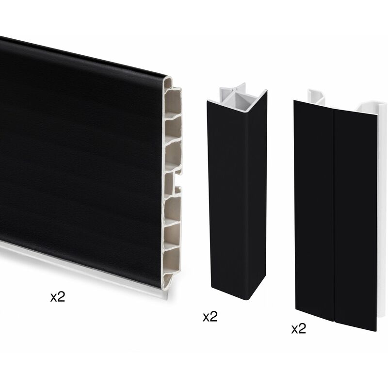 foto del prodotto emuca kit battiscopa da cucina plasline con accessori per unione, altezza 150 mm, 2,35 m, plastica nera, tecnoplastica, 1 u.