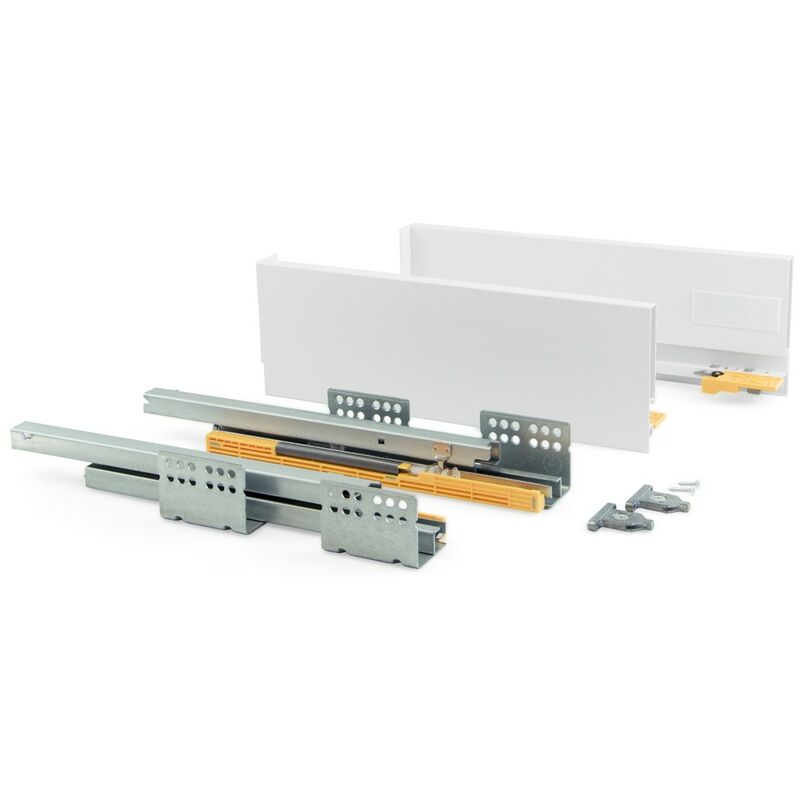 foto del prodotto emuca kit cassetto per cucina concept, altezza 138 mm, prof. 350 mm, chiusura soft, acciaio, bianco