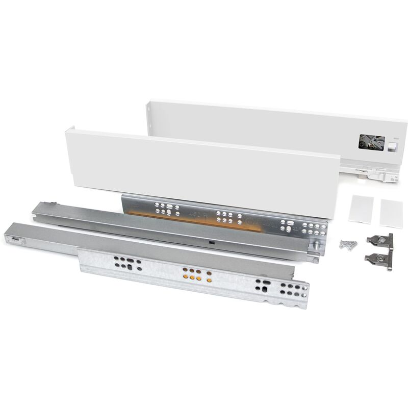 foto del prodotto emuca kit cassetto per cucina o bagno, altezza 131 mm, prof. 350 mm, 40 kg, chiusura soft, pannelli no inclusi, acciaio, bianco