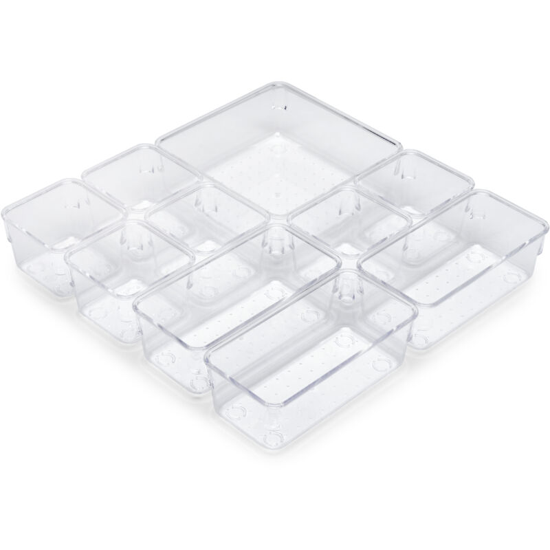 foto del prodotto emuca kit di 10 contenitori organizer cube per cassetti, plastica, trasparente