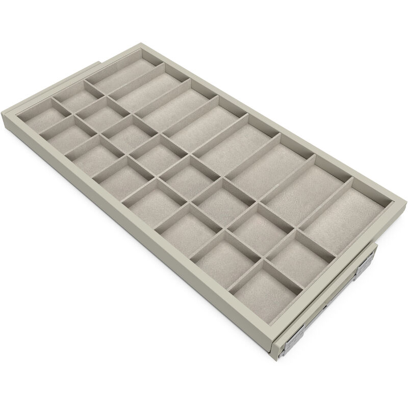 foto del prodotto emuca kit di cassetto organizzatore e telaio a scorrimento con chiusura ammortizzata per armadio, regolabili, modulo 900 mm, grigio pietra