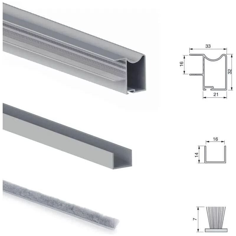 foto del prodotto emuca kit di ferramenta per armadio a 2 porte scorrevoli e chiusura ammortizzata placard 81, profilo wave, spessore 16 mm, pannelli non inclusi,