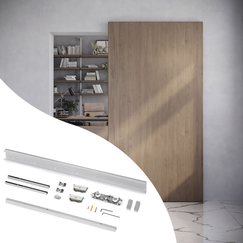 foto del prodotto emuca kit di ferramenta per porta scorrevole appesa in legno wall con chiusura soft, acciaio, alluminio e tecnoplastica