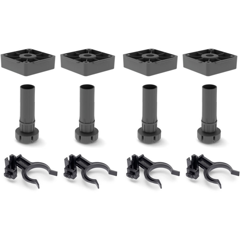 foto del prodotto emuca kit di piedi regolabili bone con base quadrata per mobili, altezza 150mm, regolabile 148 190mm, tecnoplastica, nera