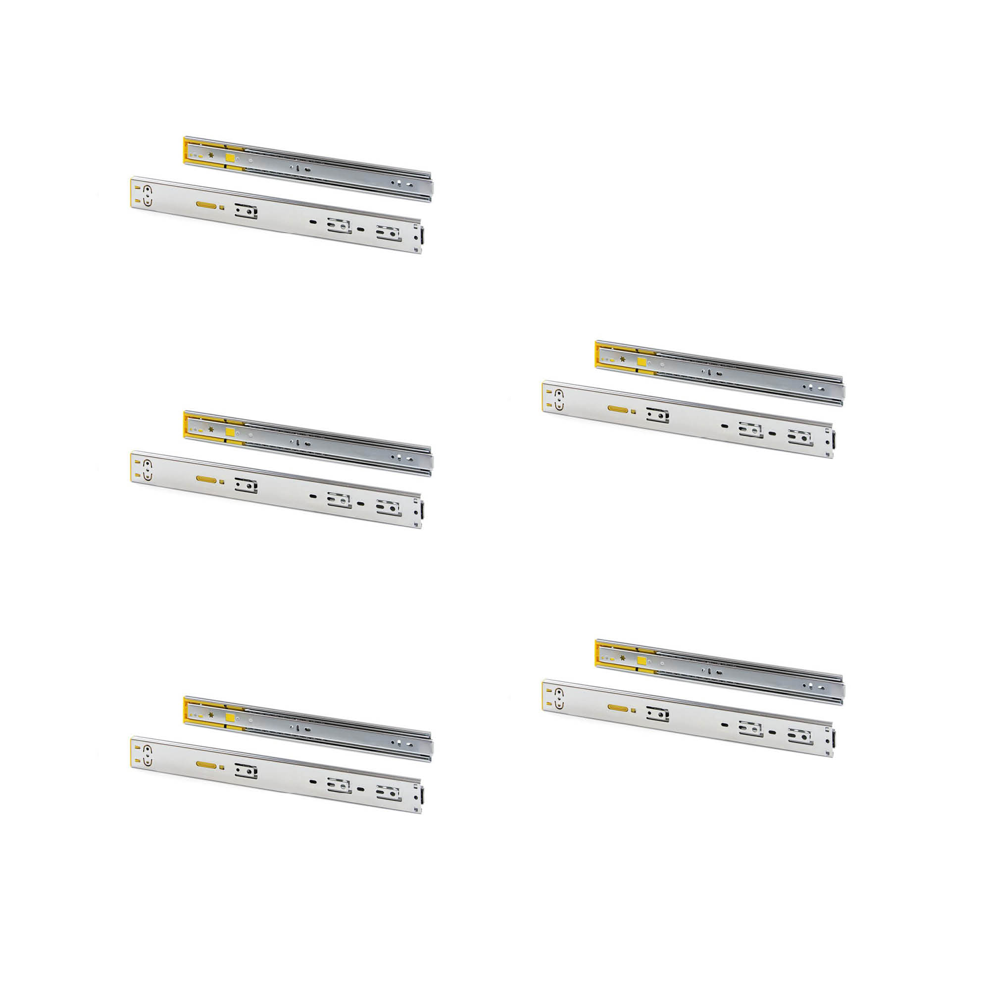 foto del prodotto emuca kit guide per cassetti, a sfera, 45 x 550 mm, estrazione totale, sistema push, chiusura soft, zincato, 5 u.