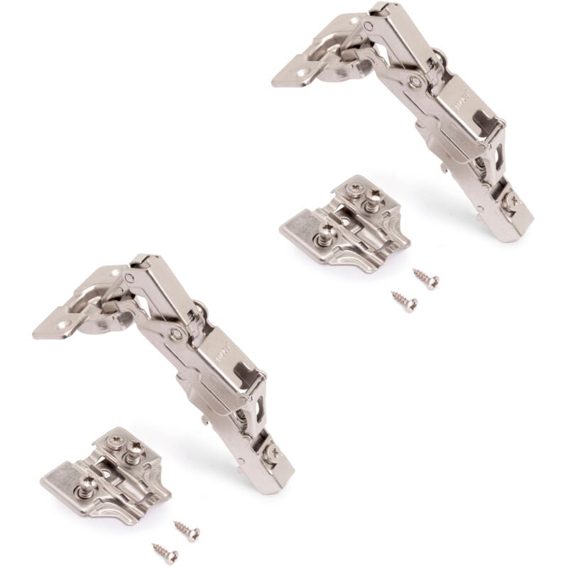 foto del prodotto emuca lotto di 2 cerniere collo dritto x91 165 gradi con chiusura soft e basette euro, altezza 0, acciaio, nichelato
