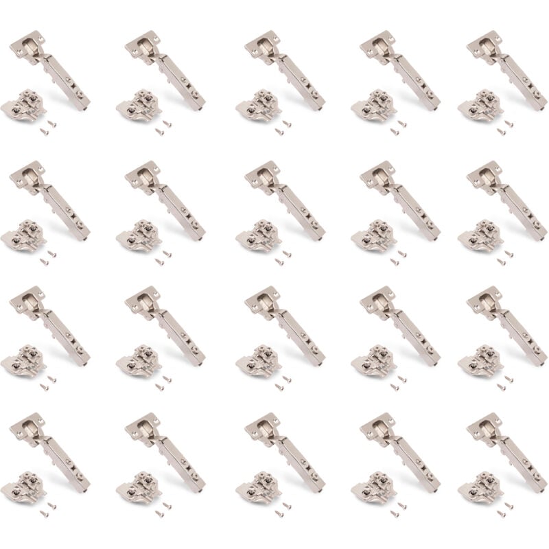 foto del prodotto emuca lotto di 20 cerniere collo dritto x92 con chiusura soft e basette montaggio misto, diametro 5x9,5 mm, altezza 0, acciaio, nichelato