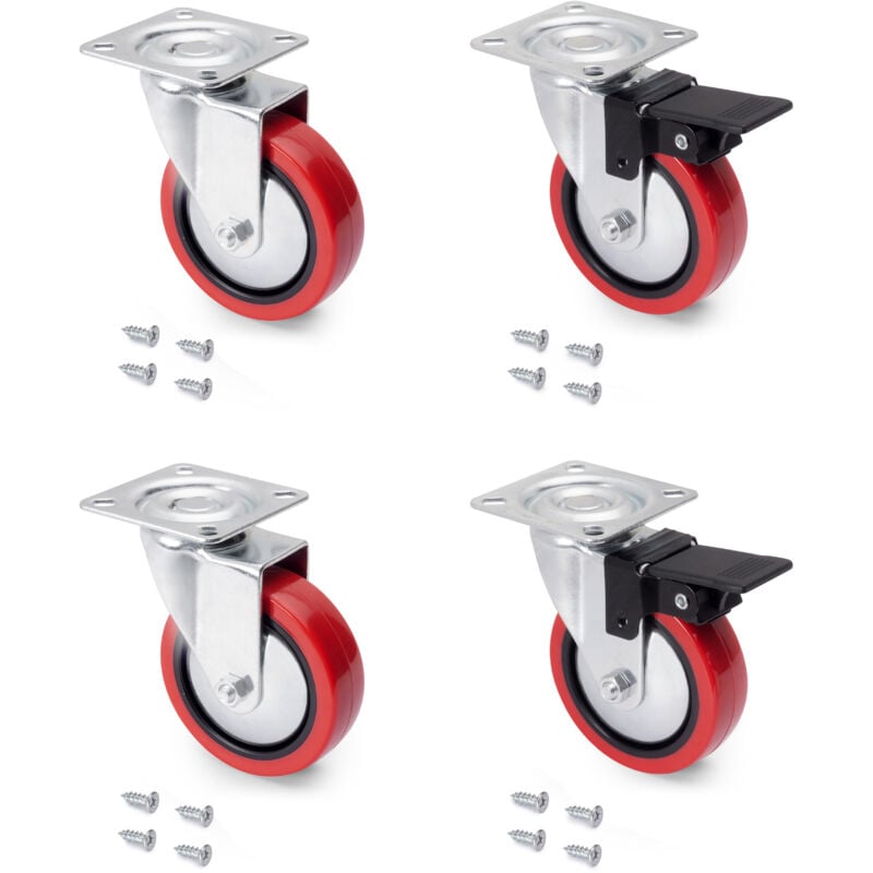 foto del prodotto emuca lotto di 4 ruote slip 2 red con piastra di montaggio, diametro 75 mm, acciaio e tecnoplastica