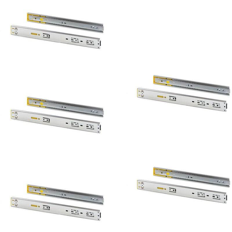 foto del prodotto emuca lotto di 5 set di guide per cassetti, a sfera, altezza 45 mm, profondit 550 mm, estrazione totale, push, chiusura soft, zincato bianco