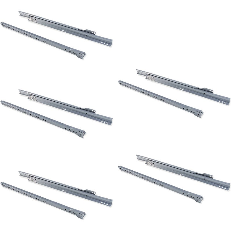 foto del prodotto emuca lotto di 5 set di guide per cassetti t30, chiusura a scatto, lunghezza 450 mm, estraibile, acciaio, grigia metallizzata