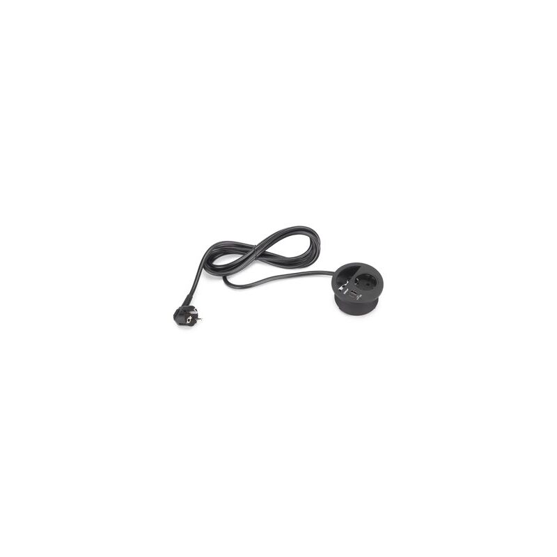 foto del prodotto emuca multiconnettore circle 80, diametro 80mm, 1 spina tipo schuko, 1 usb tipo a, 1 usb tipo c, plastica, verniciato nero