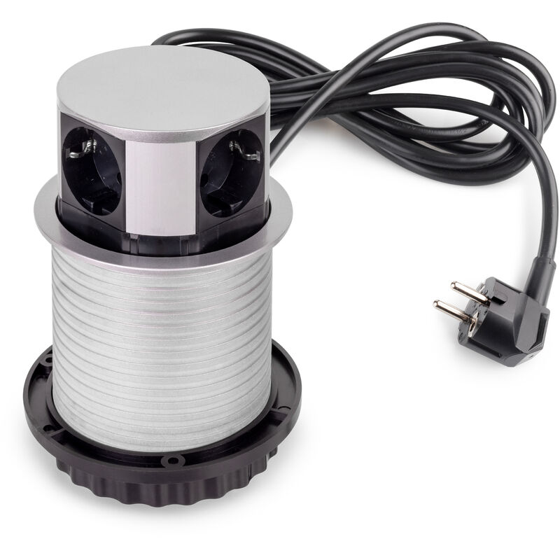 foto del prodotto emuca multiconnettore vertikal push diametro 100mm, 3 spine di tipo schuko, 1 usb tipo a, 1 usb tipo c, acciaio e tecnoplastica, verniciato