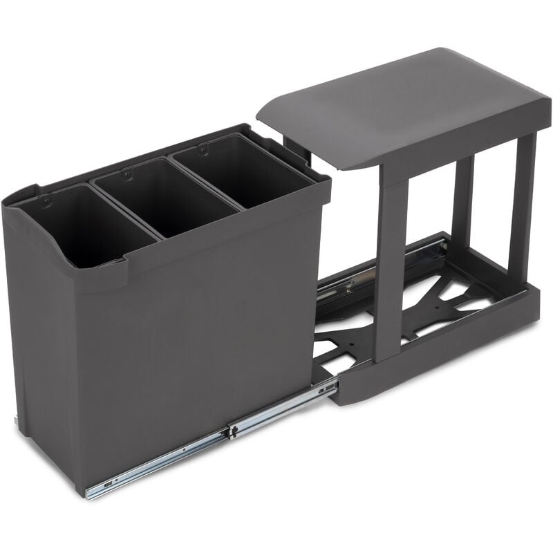 foto del prodotto emuca pattumiere per raccolta differenziata per cucina, 3 x 10l, fissaggio inferiore, estrazione automatica, acciaio e tecnoplastica, grigio antracite