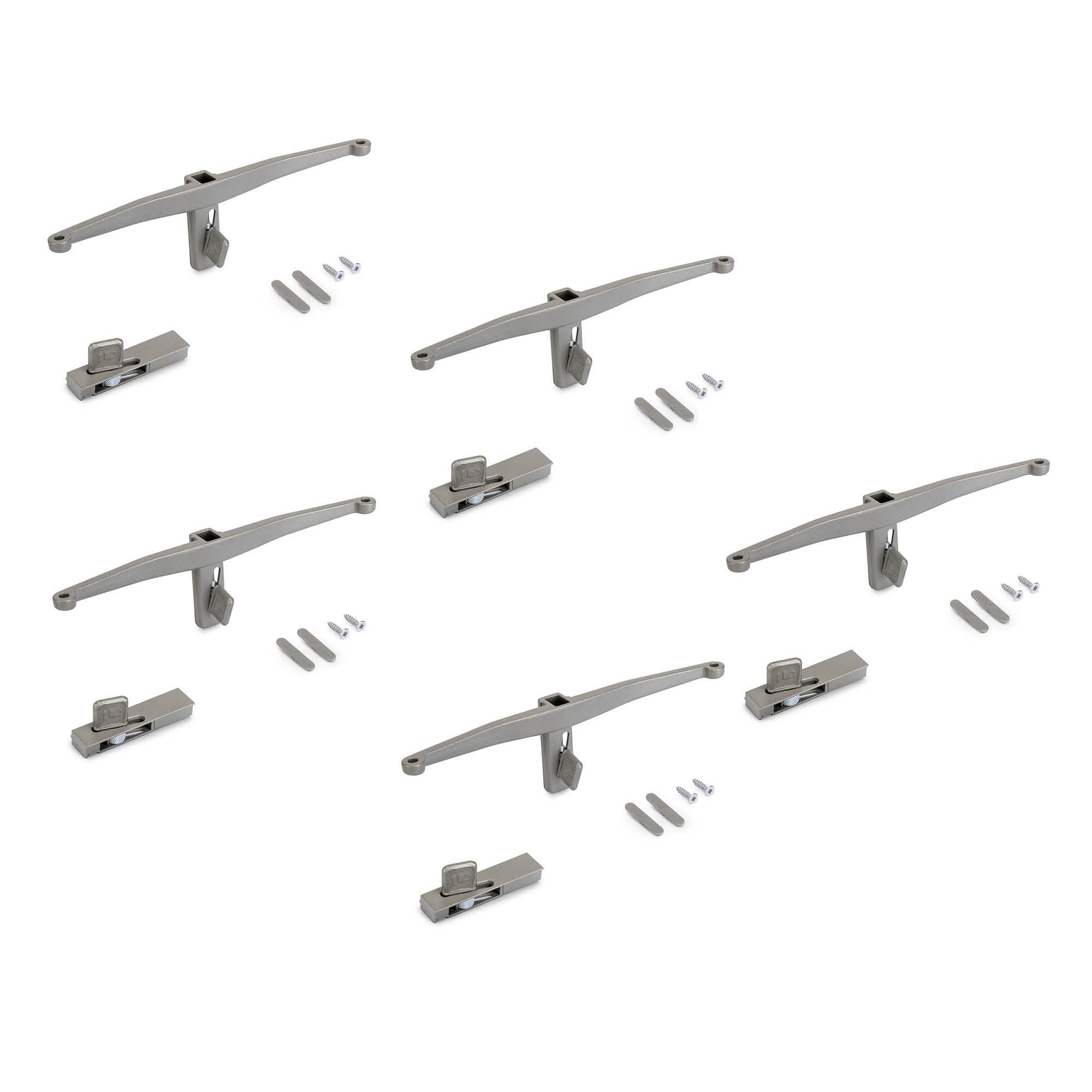 foto del prodotto emuca set di mensole in legno, tavole in legno non incluse, verniciato grigio pietra, zamak, 5 set