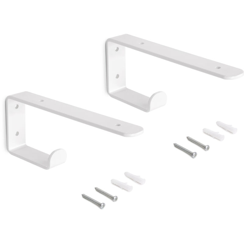 foto del prodotto emuca set di supporti per mensole in legno shelf con gancio integrato, acciaio, verniciato bianco