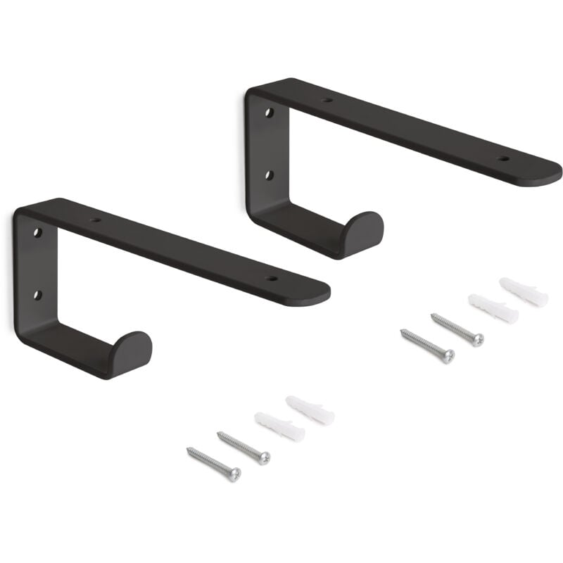foto del prodotto emuca set di supporti per mensole in legno shelf con gancio integrato, acciaio, verniciato nero
