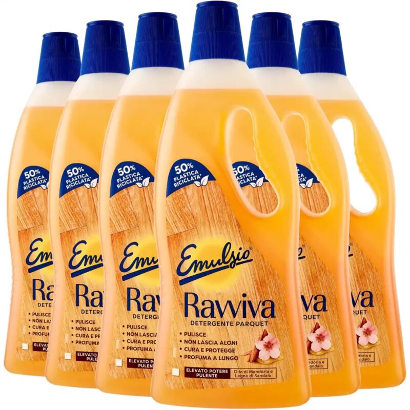 foto del prodotto emulsio ravviva parquet, 6 flaconi da 750ml, pulizia e protezione per legno