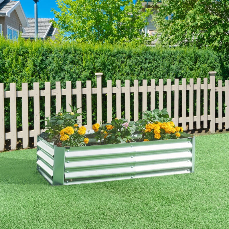 foto del prodotto en.casa - aiuola rialzata celano bordura rettangolare in acciaio zincato 120x60x30 cm color argento